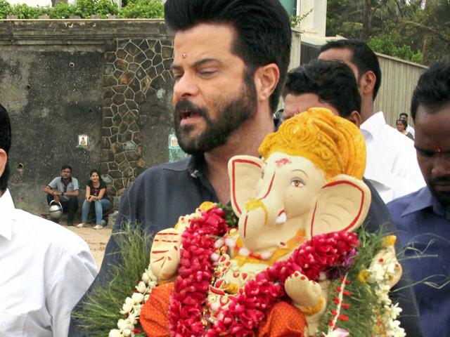 Anil Kapoor participates in a procession for the immersion of an idol of Lord Ganesh in Mumbai on Friday. (PTI) Anil Kapoor participates in a procession for the immersion of an idol of Lord Ganesh in Mumbai on Friday. (PTI)
