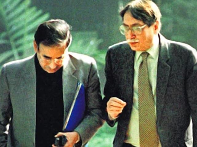 Then RAW chief AS Dulat (right) with former IB chief Shyamal Dutta outside the PMO in 1999.(ht file photo)