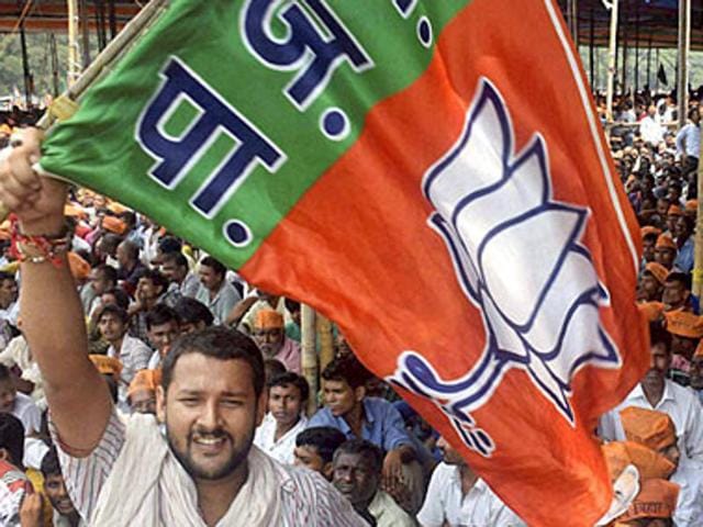 A BJP supporter waves the party flag at NDA's Parivartan Rally in Bhagalpur.(PTI File Photo) A BJP supporter waves the party flag at NDA's Parivartan Rally in Bhagalpur.(PTI File Photo)