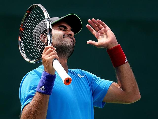 India’s Yuki Bhambri reacts after losing a set against Czech Republic’s Jiri Vesely during a Davis Cup World Group play-off tennis match in New Delhi, India, on September 20, 2015. (AP Photo) India’s Yuki Bhambri reacts after losing a set against Czech Republic’s Jiri Vesely during a Davis Cup World Group play-off tennis match in New Delhi, India, on September 20, 2015. (AP Photo)