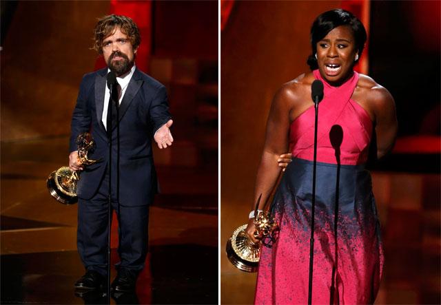 Peter Dinklage and Uzo Aduba accept their awards for Outstanding Supporting Actor and (Agencies) Peter Dinklage and Uzo Aduba accept their awards for Outstanding Supporting Actor and (Agencies)