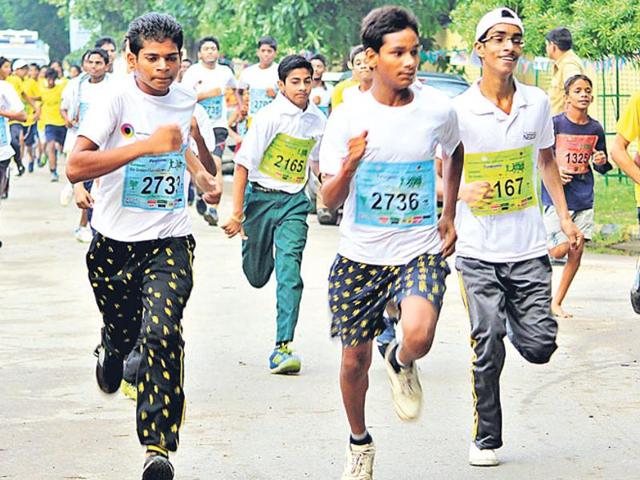 The marathon run had three distance categories - 10km, 4km and 3km. (Parveen Kumar/HT photo) The marathon run had three distance categories - 10km, 4km and 3km. (Parveen Kumar/HT photo)