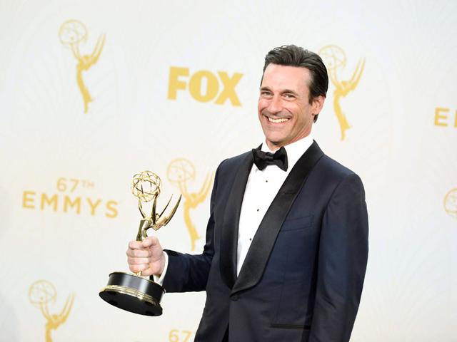 Jon Hamm won the Emmy Award for Outstanding Actor in Drama Series for Mad Men after being nominated for the honour eight times. (agencies) Jon Hamm won the Emmy Award for Outstanding Actor in Drama Series for Mad Men after being nominated for the honour eight times. (agencies)