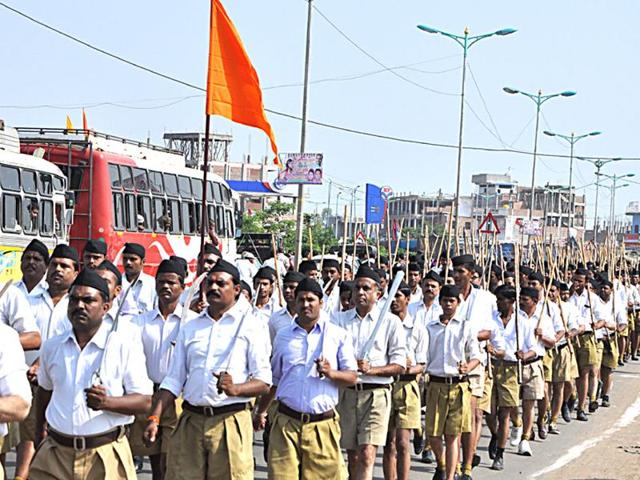 RSS path sanchlan organised on the occasion of Dussehra, in Bhopal. (Praveen Bajpai/ HT File Photo) RSS path sanchlan organised on the occasion of Dussehra, in Bhopal. (Praveen Bajpai/ HT File Photo)