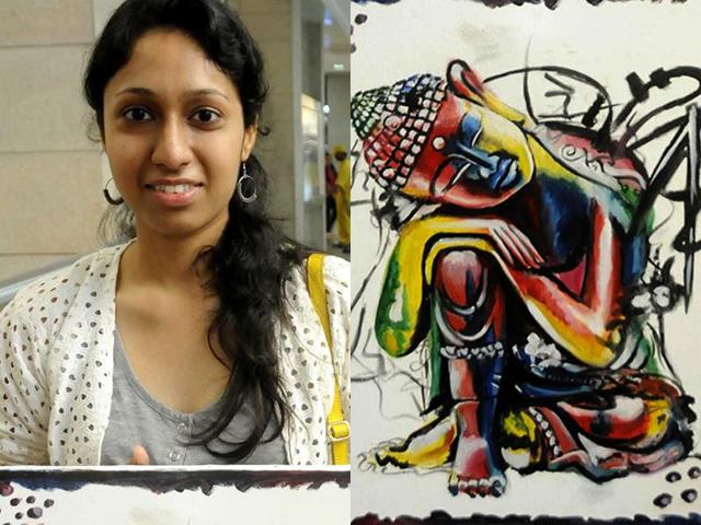 Several students of IIM-Lucknow flocked to Fun Republic Mall on Sunday and sold their paintings to help the girl child. The exercise was also aimed at helping students learn the art of negotiation. Lucknowites happily opened their wallets for amateur paintings made by budding managers. (Deepak Gupta/HT) 