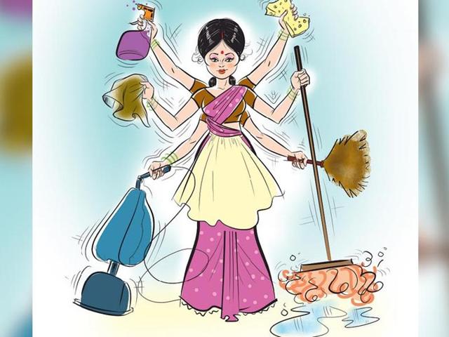 Illustration of a woman juggling many household jobs. (Siddhant Jumde) Illustration of a woman juggling many household jobs. (Siddhant Jumde)