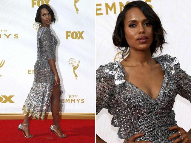 Kerry Washington wore a silvery dress with a slit as far as up as her thigh. Looks mighty uncomfortable to wear but powerful at the same time. (AGENcies)