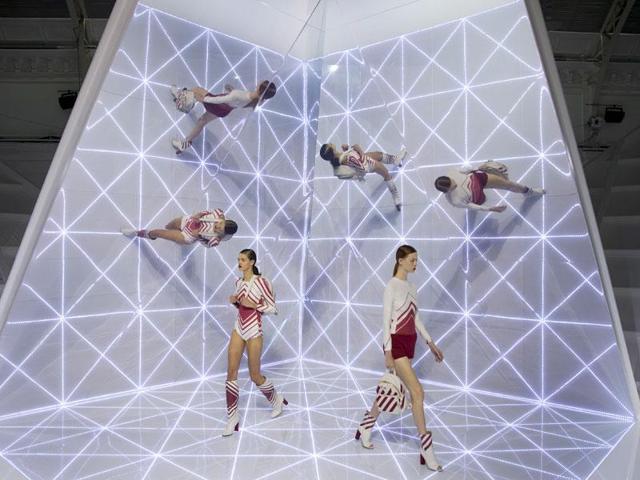 Anya Hindmarch went to outer space, using a giant origami-style set with angled mirrors to create kaleidoscopic effects.  (AFP, Reuters Photos) 