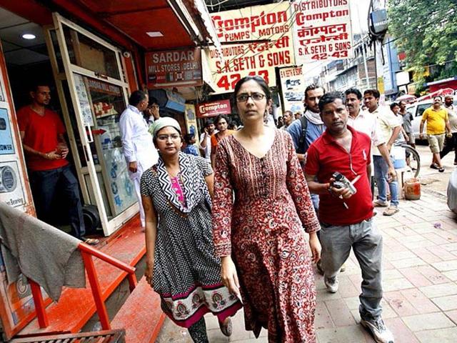 Swati Maliwal visits the GB Road area of Delhi after the AAP government appointed her as the chairperson of Delhi Commission of Women (Arun Sharma/HT Photo) Swati Maliwal visits the GB Road area of Delhi after the AAP government appointed her as the chairperson of Delhi Commission of Women (Arun Sharma/HT Photo)