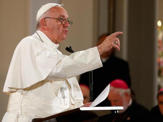 Pope Francis delivers remarks during an arrival ceremony on the South Lawn of the White House, in Washington DC. (EPA Photo) Pope Francis delivers remarks during an arrival ceremony on the South Lawn of the White House, in Washington DC. (EPA Photo)