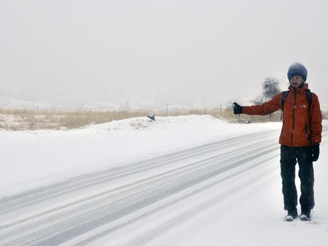 Kanev waiting for a ride in Anatolia, Turkey (Photo: Roving Snails)