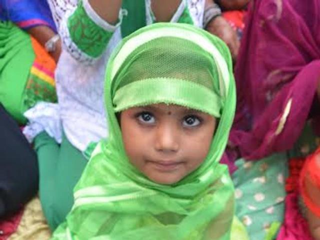 A young girl offering prayers on the occasion of Eid-ul-Adha at Jama Masjid Khairuddin Mosque in Amritsar on Friday. (Sameer Sehgal)