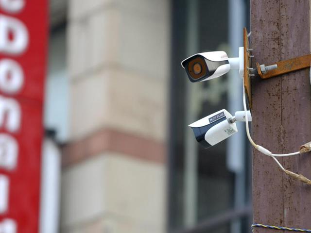 CCTV surveillance of Sector 18 market to start from Friday, in Noida, India, on Tuesday, September 15, 2015. Sixty two high-end cameras have been installed at 24 locations.(Sunil Ghosh / HT Photo)