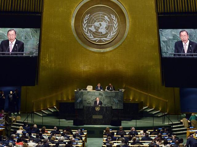 United Nations Secretary-General Ban Ki-moon speaks during a plenary meeting of the United Nations Sustainable Development Summit on the eve of the General Debate of the UN General Assembly in New York. (EPA Photo) United Nations Secretary-General Ban Ki-moon speaks during a plenary meeting of the United Nations Sustainable Development Summit on the eve of the General Debate of the UN General Assembly in New York. (EPA Photo)