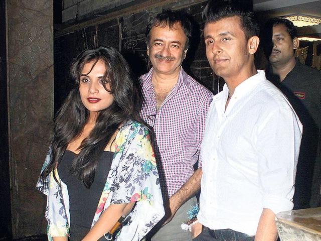 Richa Chadda, Rajkumar Hirani and Sonu Nigam at the singer's birthday party in Mumbai. (Photo: Shakti Yadav)