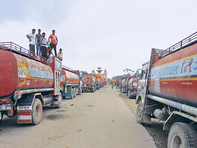 Trucks at Bihar-Nepal border remain halted as trading between India and Nepal have been hit by the protests over the new constitution, (Hindustan Times) Trucks at Bihar-Nepal border remain halted as trading between India and Nepal have been hit by the protests over the new constitution, (Hindustan Times)