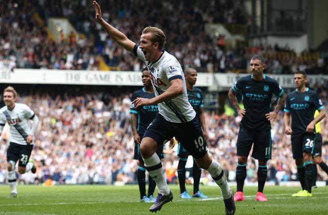 Harry Kane celebrates after scoring the third goal for Tottenham Hotspur during the EPL match against Manchester City at White Hart Lane, on September 26, 2015. (AFP Photo) Harry Kane celebrates after scoring the third goal for Tottenham Hotspur during the EPL match against Manchester City at White Hart Lane, on September 26, 2015. (AFP Photo)