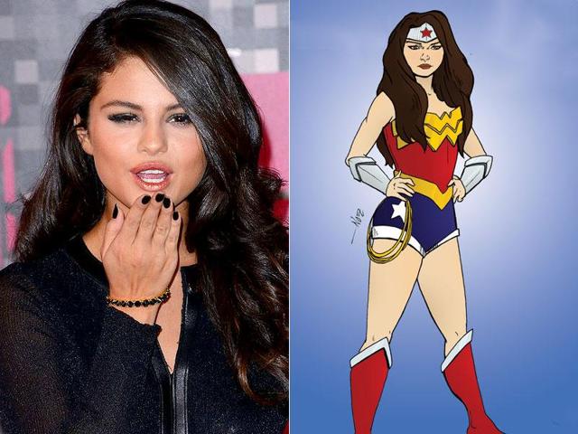He turned all the hot girls into superheroes!Check out Selena Gomez as Wonder Woman.