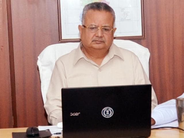 Chhattisgarh chief minister Raman Singh during the Facebook interaction session. (HT Photo) Chhattisgarh chief minister Raman Singh during the Facebook interaction session. (HT Photo)