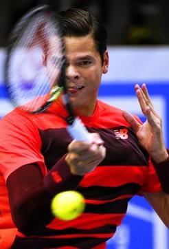 Milos Raonic of Canada returns the ball to Roberto Bautista Agut of Spain during their semi final match at the St. Petersburg Open in St.Petersburg, Russia, on September 26, 2015. (EPA Photo) Milos Raonic of Canada returns the ball to Roberto Bautista Agut of Spain during their semi final match at the St. Petersburg Open in St.Petersburg, Russia, on September 26, 2015. (EPA Photo)