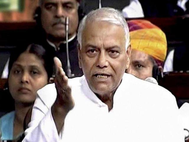 BJP member Yashwant Sinha speaks in the Lok Sabha in New Delhi during the ongoing budget session. (PTI Photo)