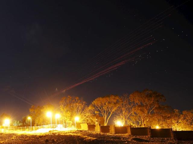 The sky over Sanaa is illuminated by anti-aircraft fire during a Saudi-led air strike in Yemen's capital Sanaa. (REUTERS) The sky over Sanaa is illuminated by anti-aircraft fire during a Saudi-led air strike in Yemen's capital Sanaa. (REUTERS)