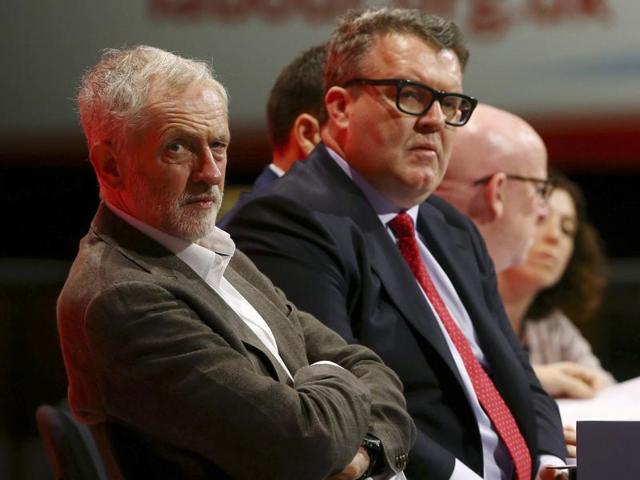 Britain's Labour party leader Jeremy Corbyn, left, with deputy leader Tom Watson, centre, listen to speeches during the Labour Party annual conference at the Brighton Centre in Brighton, England, Sunday Sept. 27, 2015. (AP Photo) Britain's Labour party leader Jeremy Corbyn, left, with deputy leader Tom Watson, centre, listen to speeches during the Labour Party annual conference at the Brighton Centre in Brighton, England, Sunday Sept. 27, 2015. (AP Photo)