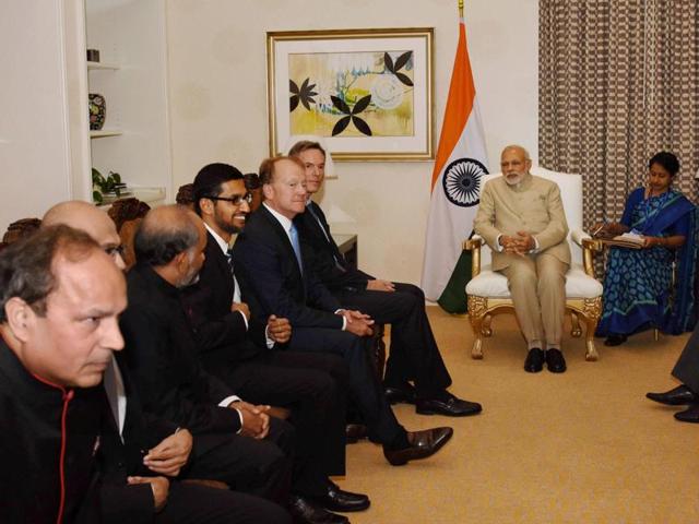 Prime Minister Narendra Modi during a meeting with technology leaders in San Jose on Saturday. (PTI photo)