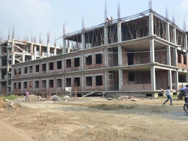 A view of the under construction district administrative complex (DAC) building in Amritsar on Sunday. (Sameer Sehgal/HT Photo) A view of the under construction district administrative complex (DAC) building in Amritsar on Sunday. (Sameer Sehgal/HT Photo)