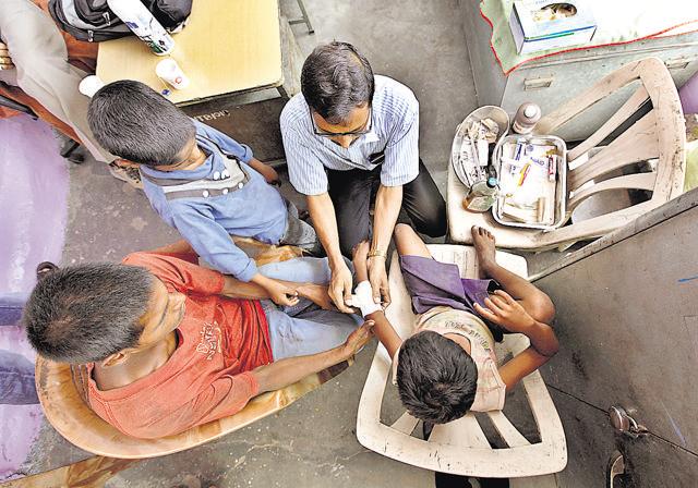 A child being treated at the school. (Hindustan Times)