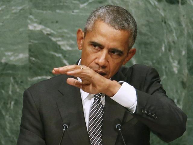 US President Barack Obama addresses attendees during a plenary meeting of the United Nations Sustainable Development Summit 2015 at the United Nations headquarters in Manhattan, New York. (REUTERS) US President Barack Obama addresses attendees during a plenary meeting of the United Nations Sustainable Development Summit 2015 at the United Nations headquarters in Manhattan, New York. (REUTERS)