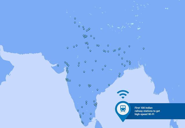 Map of first 100 railway stations that will get high-speed Wi-Fi in India. (Google official blog) Map of first 100 railway stations that will get high-speed Wi-Fi in India. (Google official blog)