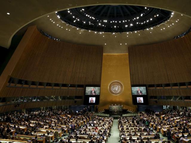 US President Barack Obama addresses a plenary meeting of the United Nations Sustainable Development Summit 2015 at United Nations headquarters in Manhattan, New York. (REUTERS) US President Barack Obama addresses a plenary meeting of the United Nations Sustainable Development Summit 2015 at United Nations headquarters in Manhattan, New York. (REUTERS)