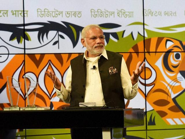 Prime Minister Narendra Modi addresses during a visit to Google headquarters in Mountain View, California on Sunday. (PTI) Prime Minister Narendra Modi addresses during a visit to Google headquarters in Mountain View, California on Sunday. (PTI)