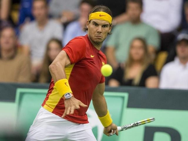 Rafael Nadal of Spain during his Davis Cup tennis match against Denmark in Odense, Denmark. (REUTERS) Rafael Nadal of Spain during his Davis Cup tennis match against Denmark in Odense, Denmark. (REUTERS)