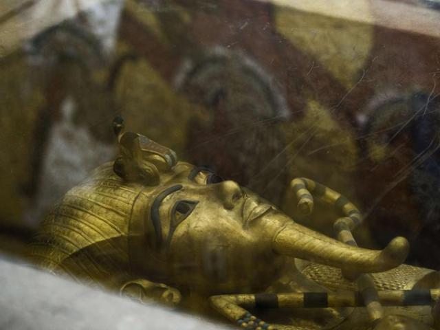 The golden sarcophagus of King Tutankhamun in his burial chamber in the Valley of the Kings. (AFP)