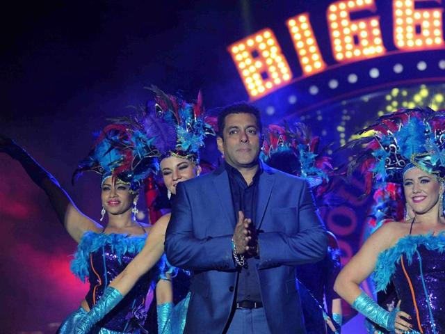Bollywood actor Salman Khan performs during the hosting and press conference with the launch of the Indian reality television show Bigg Boss 9. (AFP)