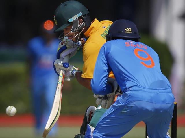 South African batsman Jean-Paul Duminy hits a shot as India A wicketkeeper Sanju Samson watches during the first innings. (AP Photo) South African batsman Jean-Paul Duminy hits a shot as India A wicketkeeper Sanju Samson watches during the first innings. (AP Photo)