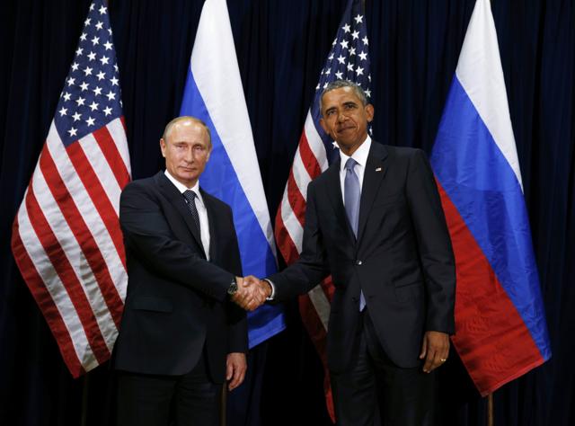 US President Barack Obama meets with Russian President Vladimir Putin during the 70th session of the United Nations General Assembly at the UN Headquarters in New York. (REUTERS) US President Barack Obama meets with Russian President Vladimir Putin during the 70th session of the United Nations General Assembly at the UN Headquarters in New York. (REUTERS)