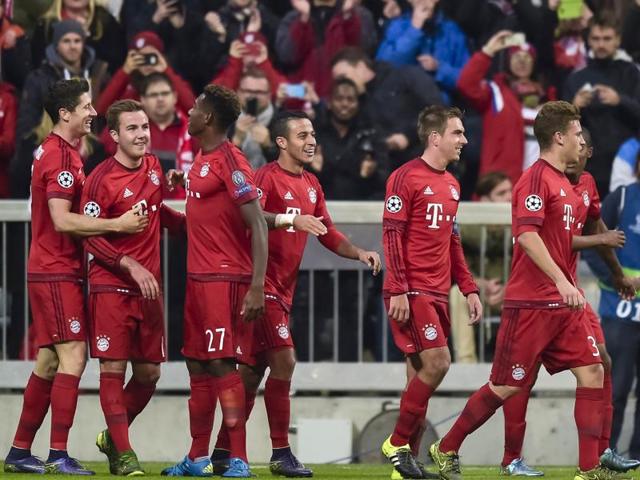 Bayern Munich players celebrate the team’s fifth goal against Dinamo Zagreb during the Group F Uefa Champions League match in Munich, on September 29, 2015. (AFP Photo) Bayern Munich players celebrate the team’s fifth goal against Dinamo Zagreb during the Group F Uefa Champions League match in Munich, on September 29, 2015. (AFP Photo)