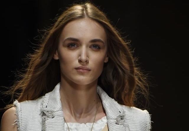 The face is structured at Trussardi, with bright but sober skin. Hair is parted in the middle just like in New York for a casual almost nonchalant vibe. (AFP) The face is structured at Trussardi, with bright but sober skin. Hair is parted in the middle just like in New York for a casual almost nonchalant vibe. (AFP)