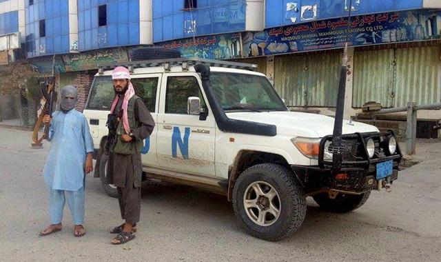 Taliban fighters pose for a photo next to a UN vehicle which they are using, in Kunduz, Afghanistan. The U.S. military carried out an airstrike on Tuesday on the northern Afghan city of Kunduz, which was captured by the Taliban the previous day in a major setback to the government. (AP Photo) Taliban fighters pose for a photo next to a UN vehicle which they are using, in Kunduz, Afghanistan. The U.S. military carried out an airstrike on Tuesday on the northern Afghan city of Kunduz, which was captured by the Taliban the previous day in a major setback to the government. (AP Photo)