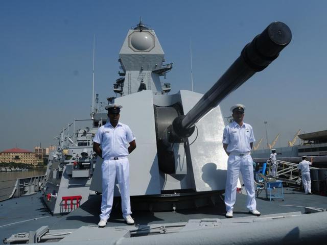 INS Kochi, the warship has been designed by Navy’s in-house organisation Directorate of Naval Design and constructed by Mazagon Dock Ship builders. (HT Photo)
