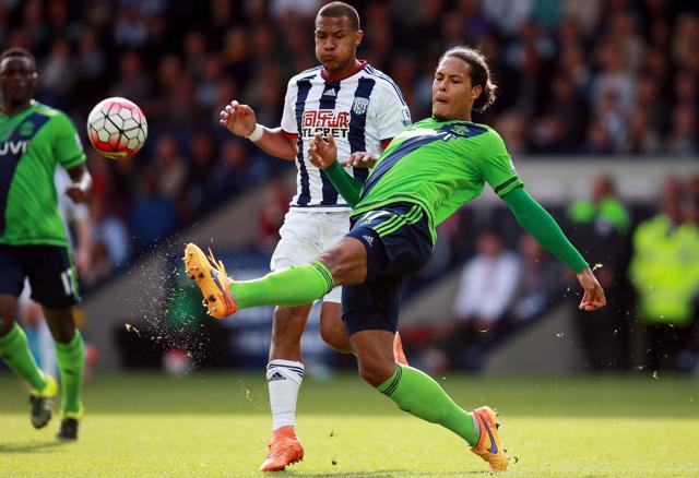 A file photo of Southampton’s Virgil van Dijk, right, in action against West Bromwich Albion. (AP Photo)