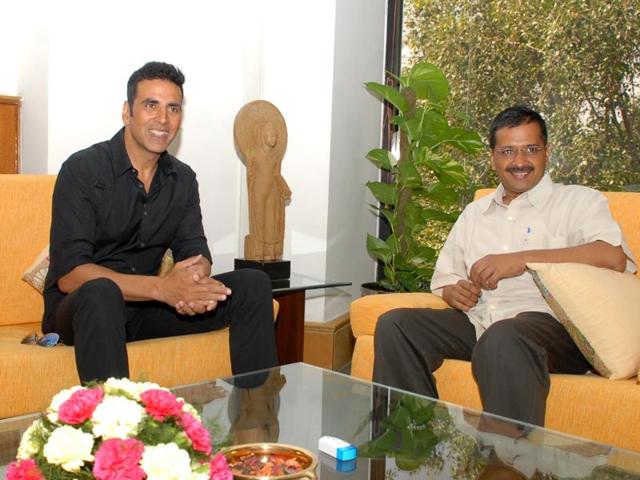 Akshay Kumar met Delhi Chief Minister Arvind Kejriwal in New Delhi.(IANS)