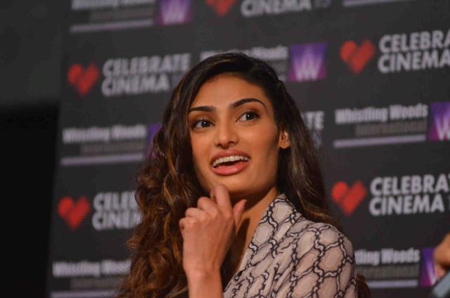 Athiya Shetty during the interactive session with students at the ‘Celebrate Cinema’, an annual festival organises by Whistling Woods International in Mumbai.(IANS)