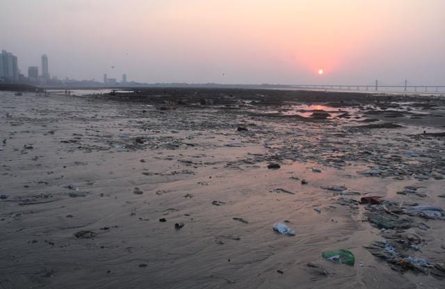 How Dadar beach looks in 2015. A popular leisure spot for locals and visitors to Mumbai alike, Dadar beach is still dirty, with discarded garbage strewn over its once clean sands. (Pramod Thakur/HT Photo)