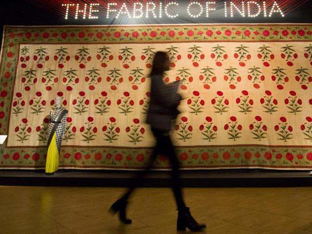 A visitor walks past a floor-spread during a press preview of "The Fabric of India" exhibition at the Victoria and Albert Museum in London. (AFP) A visitor walks past a floor-spread during a press preview of "The Fabric of India" exhibition at the Victoria and Albert Museum in London. (AFP)