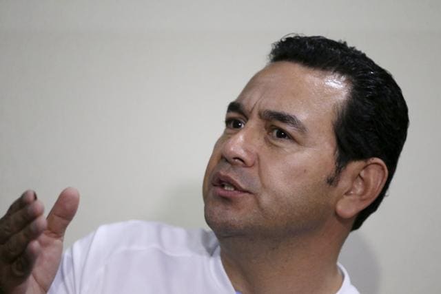 Guatemalan presidential candidate for National Convergence Front Jimmy Morales addresses the media at his campaign headquarters in Guatemala City. For years, Guatemalan comedian Morales earned a living cracking bawdy jokes on TV, riffing on eating condoms and the perils of being ravished by a bull. (REUTERS) Guatemalan presidential candidate for National Convergence Front Jimmy Morales addresses the media at his campaign headquarters in Guatemala City. For years, Guatemalan comedian Morales earned a living cracking bawdy jokes on TV, riffing on eating condoms and the perils of being ravished by a bull. (REUTERS)