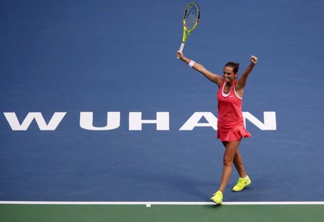 Roberta Vinci of Italy celebrates after defeating Karolina Pliskova of the Czech Republic in the women's singles quarterfinal of the Wuhan Open, on October 1, 2015. (Reuters Photo) Roberta Vinci of Italy celebrates after defeating Karolina Pliskova of the Czech Republic in the women's singles quarterfinal of the Wuhan Open, on October 1, 2015. (Reuters Photo)